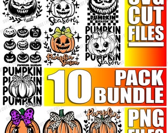 10x Paquete SVG de temporada espeluznante, Ghost SVG, Vector de calabaza, Otoño svg, Clipart, Halloween svg, Cortar archivo Cricut, Fantasma svg, Coquette Bow svg