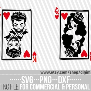 Black Queen and King svg, Queen of Hearts svg, King Of Hearts, Card svg, Card Suits, Black History svg, Archivo para Cricut, Descarga instantánea