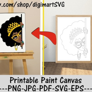 Black Queen png, Peekaboo Png, Disegni da colorare, Afro, Tela di vernice stampabile, Festa di vernice, Pagina da colorare stampabile per adulti, Dipingi con un tocco