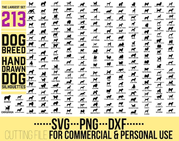 213 X Dog Silhouettes Svg All Dog Breeds Svg Dog Bundle Svg Etsy