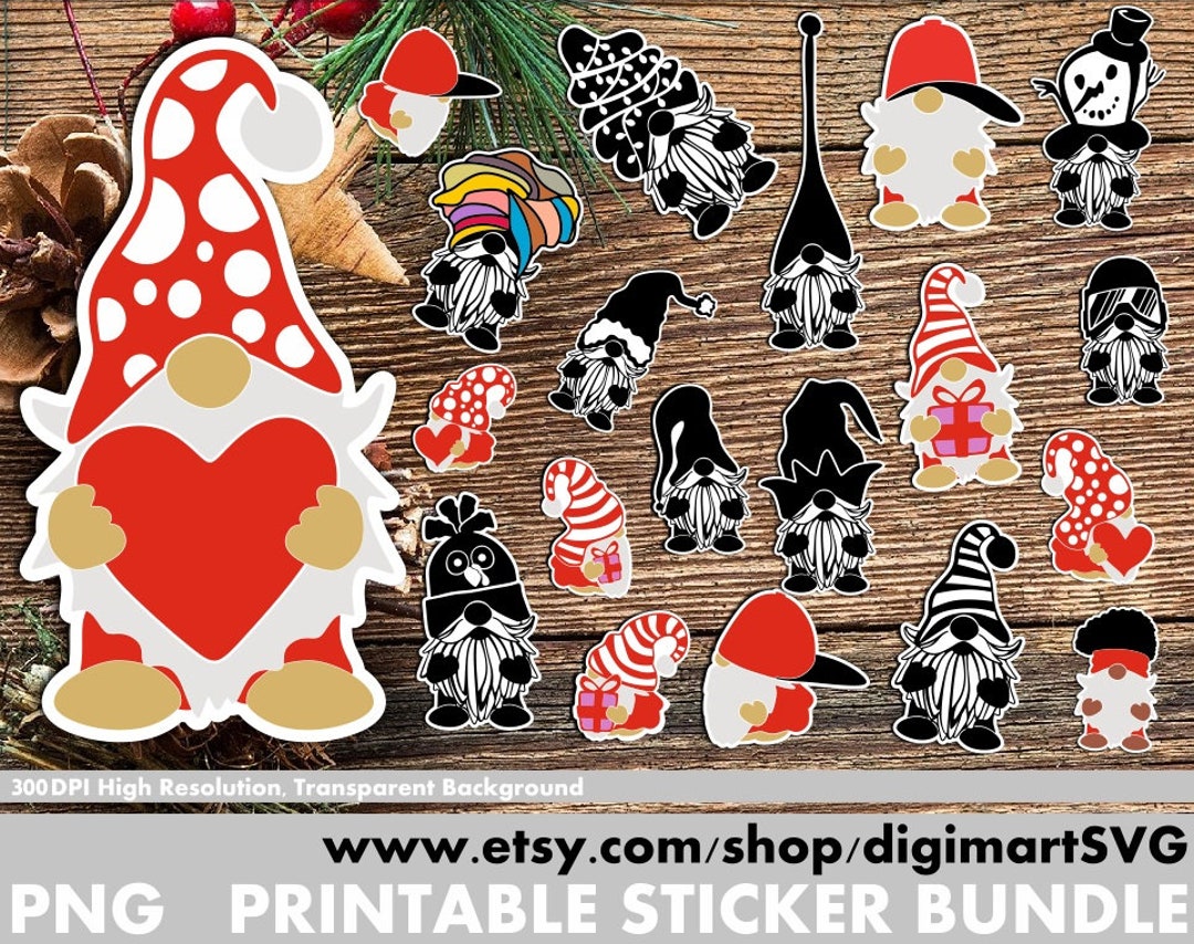 20x Printable Christmas Sticker Bundle Gnome Png Christmas - Etsy