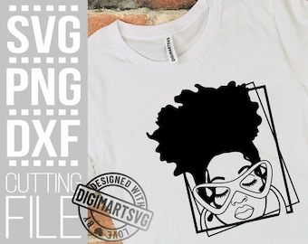 Afro Woman svg, Messy Bun svg, Glasses svg, African American, Pink Day svg, Afro Art svg, Frame svg, File for Cricut, Instant download