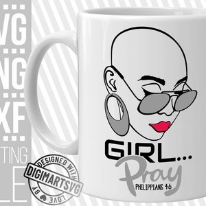 Girl Pray svg, Woman in Glasses svg, Bible Verse, Bald Woman svg, Phillippians 4:6, African American, Black History svg, File for Cricut