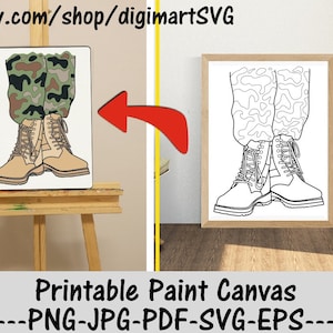 US Combat Boots Disegni da colorare, Tela di vernice stampabile, Army svg, Veterano, Dipingi con un tocco, Paint Party, Pagina da colorare per adulti, Paint & Sip
