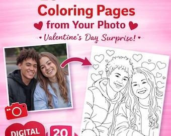 20 Personalized Coloring Pages from Your Photo – Valentine’s Day Gift, Custom Couple Coloring Book, Digital Download