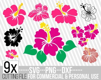 9x Hibiscus bundle svg, flower vector, Tropical Flower svg, Hawaian flowers, Cut Files, File for Cricut, Vector, Silhouette,Instant download