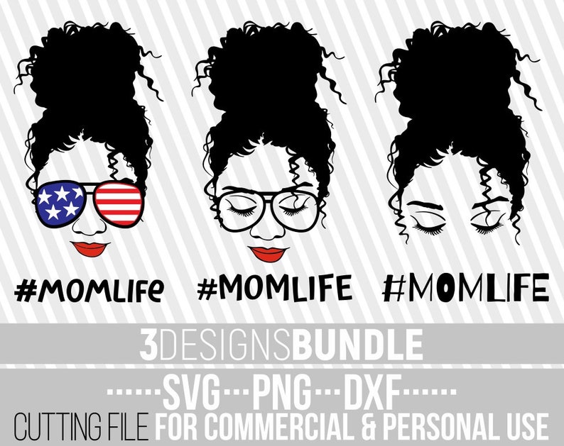 Download 3x Messy Bun In Glasses Bundle svg Mom Life svg Black ...