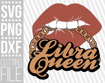 Libra Queen svg, Gold chain svg, biting lips svg, Zodiac Sign svg, Horoscope, Afro woman svg,Black Girl Magic, File for Cricut,Silhouette