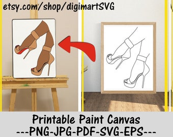 Stiletto Shoes Coloring Pages, Woman svg, Printable Paint Canvas, High Heels svg, Afro svg, Paint With A Twist, Paint Party, Paint & Sip