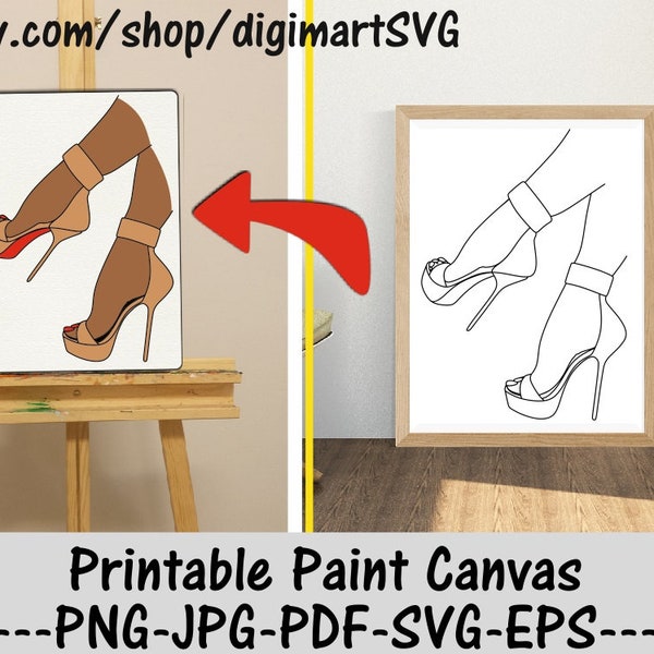 Scarpe a spillo Disegni da colorare, Donna svg, Stampabile Paint Canvas, Tacchi alti svg, Afro svg, Paint With A Twist, Paint Party, Paint & Sip