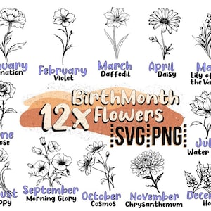 Mois de naissance Fleur svg, Fleurs sauvages svg, Anniversaire Fleur Clipart, Antique Floral PNG Bundle, Floral Svg, Bouquet, Fichier pour Cricut, Fichiers coupés