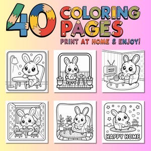 40 Kawaii Bunny Coloring Pages for Kids – Cute Rabbit Printable Book for Toddlers & Preschoolers, Adult Coloring, Bunny PNG, Animal Coloring