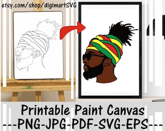 Beard Black Man Printable Paint Canvas, Afro, Coloring Pages, Paint With A Twist, Paint Party, Adult Printable Coloring Page, Paint & Sip