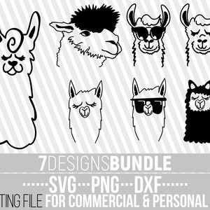 7x Llama Designs Bundle svg, Sunglasses, Alpaca svg, Ranch Animal, Vector, Sublimation, Cuttable File, Silhouettes, Cricut file, Printable