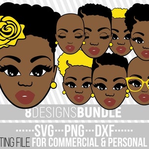 8x Amazing Black Woman with Short Hair Bundle svg, Hairstyle svg, Bald Girl, File for Cricut, Vector, Silhouette, Instant download, Cuttable
