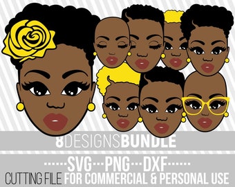 8x Amazing Black Woman with Short Hair Bundle svg, Hairstyle svg, Bald Girl, File for Cricut, Vector, Silhouette, Instant download, Cuttable