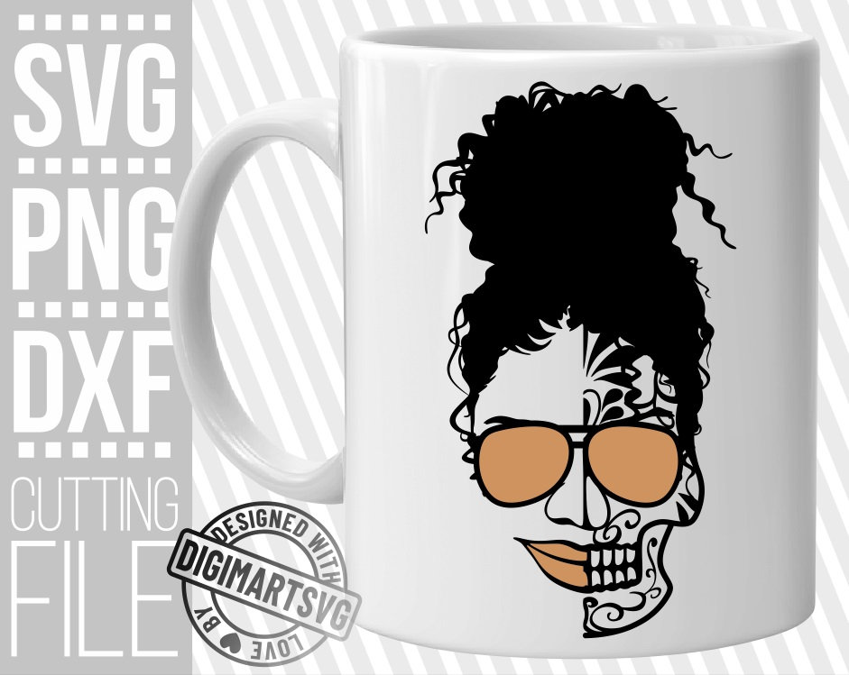 Download Skull With Sunglasses Svg Messy Bun High Bun Svg Mandala Svg Sugar Skull Svg Zentangle File For Cricut Silhouette Instant Download