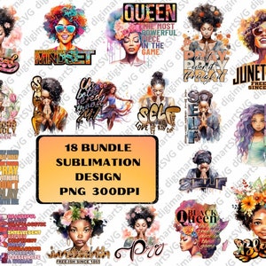 Zwarte vrouw PNG-bundel, Afro Woman sublimatie PNG, gezegend, aquarel, Black Queen, digitale download, sublimatieoverdrachten, warmteoverdracht