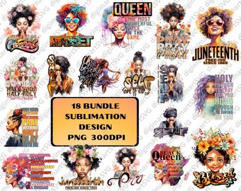 Paquete PNG de mujer negra, sublimación PNG de mujer afro, bendecida, acuarela, reina negra, descarga digital, transferencias de sublimación, transferencia de calor