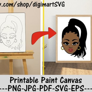 Woman On Ponytail Png, Coloring Pages, Paint With A Twist, Printable Paint Canvas, Paint Party, Adult Printable Coloring Page, Paint & Sip