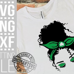 Frau svg, Messy Bun svg, Leprechaun Hat svg, Lucky svg, St Patricks Day, Kleeblatt, Plotterdatei, Plotterdatei, Plotterdatei, Cricut, Sublimation