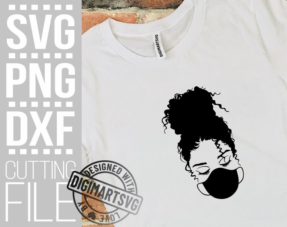 Download Black Woman with Messy Bun svg Melanin Mask svg Black Girl ...