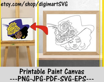 Woman In Hat Coloring Pages, Melanin, Paint With A Twist, Gospel svg, Adult Printable Coloring Page, Paint & Sip, Printable Paint Canvas