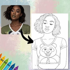 Op de afbeelding: Een zwart-witte lijntekening van een persoon met kort krullend haar die een shirt draagt met een panda-print. De panda draagt een stropdas.