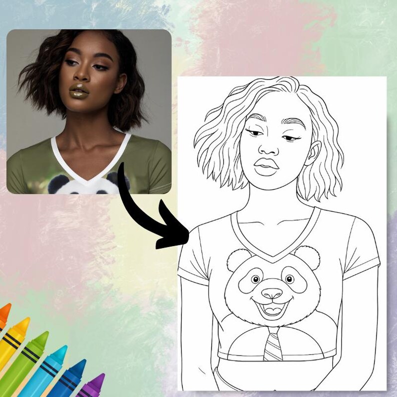 Op de afbeelding: Een zwart-witte lijntekening van een persoon met kort krullend haar die een shirt draagt met een panda-print. De panda draagt een stropdas.