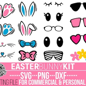 Kit lapin de Pâques svg, Bunny Eyes svg, Bunny svg, Bunny Ears, Happy Easter svg, Bunny Paws, Sublimation, Fichier pour Cricut, Téléchargement instantané