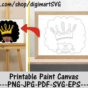 Black Queen Pre Drawn Canvas DIY Printable Paint Canvas, Coloring Pages, Paint With A Twist, Paint Party, Pagina da colorare stampabile per adulti, Svg