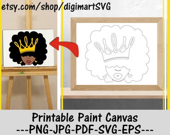 Black Queen Pre Drawn Canvas DIY Printable Paint Canvas, Coloring Pages, Paint With A Twist, Paint Party, Adult Printable Coloring Page, Svg
