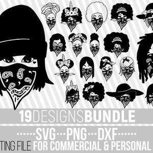 19x Schönheit schwarze Frau mit Bandana Bundle Svg, schwarze Mädchen Magie, Straße Mädchen, Datei für Cricut, Silhouette, Vektor, sofortiger Download, Druck