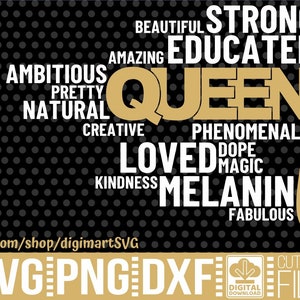 Queen svg, Black History svg, Black Girl Magic, Melanin svg, Black Woman svg, Afro svg, Strong, File for Cricut, Instant download, Print