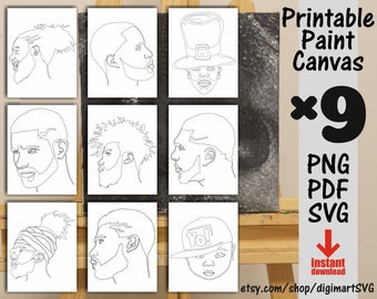 9x Afro Coloring Pages Bundle, Beard Man png, Coloring Pages, Paint With A Twist, Paint Party, Adult Printable Coloring Page, Paint & Sip