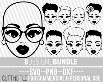 8x Beauty Black Woman Bundle svg, Short Hair svg, Hairstyle svg, Melanin, File for Cricut, Vector, Silhouette, Instant download, Cuttable
