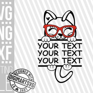 Chat avec des lunettes svg, Peeking Cat svg, Cat Split Monogram svg, Cat Lover svg, Votre nom svg, Cat png, Fichier pour Cricut, Téléchargement instantané