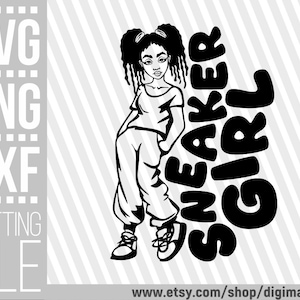 Sneaker Girl png, Sneakers svg, Black Woman svg, Hip-Hop Style, Afro Girl svg, Afro Puffs png, Fashion, File for Cricut, Instant download