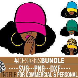 4x Woman In Cap SVG Bundle, Leopard Print svg, Faith svg, Black Woman, Pray svg, Black History, Blessed, Datei für Cricut, Sofortiger Download