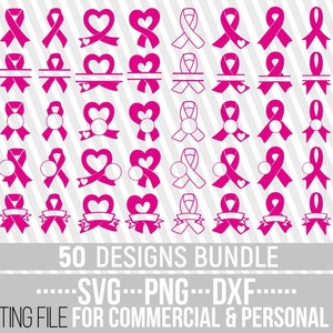 50x Pink Ribbon Bundle svg, Monogramm, Brustkrebs, Krebs Zeichen, Survivor svg, Plotterdatei, Silhouette, Sofort download