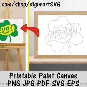 Lucky svg, Clover svg, St Patricks Day svg, Leprechaun irlandese, Disegni da colorare, Dipingi con un tocco, Pagina da colorare stampabile per adulti, Paint & Sip