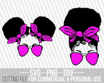 Mom And Daughter In Glasses svg, Cornrows svg, Messy Bun svg, Melanin, Afro Puffs svg, Black Girl Magic, File for Cricut,Instant download