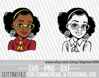 Afro Girl In Glasses svg, Melanin svg, Black Woman svg, Curly Hair svg, African American, Diamond svg, File for Cricut, Instant download
