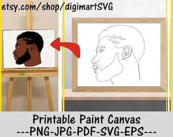 Man Pre Drawn Png, DIY Paint Party, Black Man, Beard Man Png, Adult Printable Coloring Page, Afro, Instant download, Paint With A Twist, Pdf