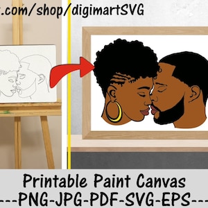 Páginas para colorir para impressão de mulher e homem, pintura com um toque diferente, festa de pintura, página para colorir para impressão adulta, Paint & Sip, Afro Svg, Digi Stamps