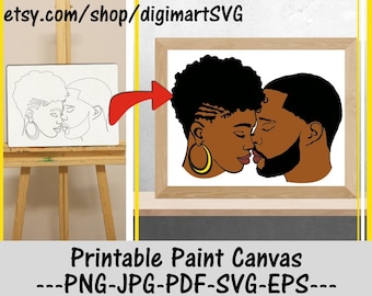 Woman And Man Printable Coloring Pages, Paint With A Twist, Paint Party, Adult Printable Coloring Page, Paint & Sip, Afro Svg, Digi Stamps