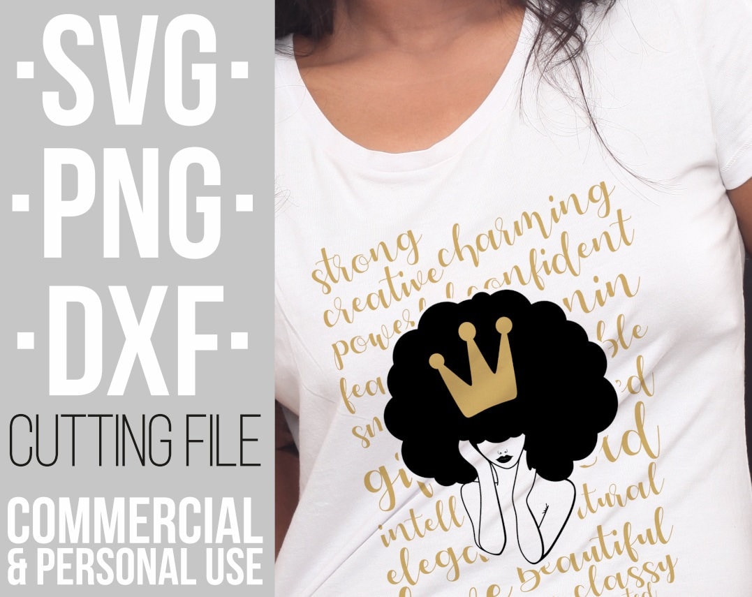 Download Black Girl In Crown Svg Afro Woman Svg Words Svg Africa Cuttable Vector Files Clipart For Cricut Silhouette Cameo Jpg Png Dxf