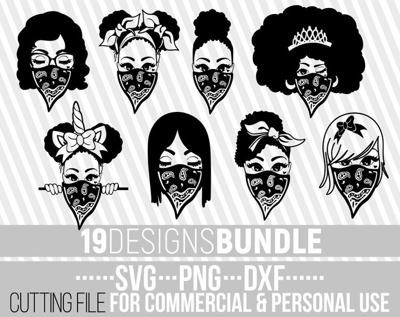 19x Beauty Black Woman with Bandana Bundle svg Black Girl Etsy