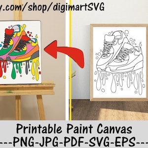 Zapatillas para colorear, lienzo de pintura imprimible, mujer svg, goteo svg, pintura con un toque, fiesta de pintura, página para colorear para adultos, pintura y sorbo