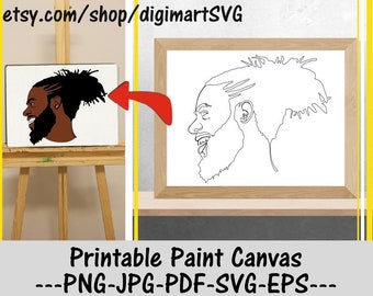 Beard Man Printable Paint Canvas, Afro Png, Coloring Pages, Paint With A Twist, Paint Party, Adult Printable Coloring Page, Paint & Sip
